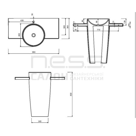 Умивальник підлоговий зі штучного каменю FEBE S, Marmorin, P_S_032_01_0900
