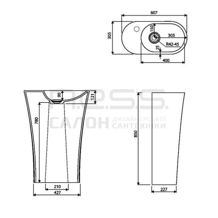 Умивальник підлоговий зі штучного каменю WEGA 60 SR, Marmorin, P_S_100_03_0607