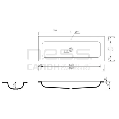 Умивальник зі штучного каменю MONO 120, Marmorin, P_U_595_04_1200