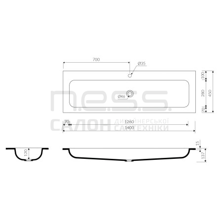 Умивальник зі штучного каменю MONO 140, Marmorin, P_U_595_05_1400