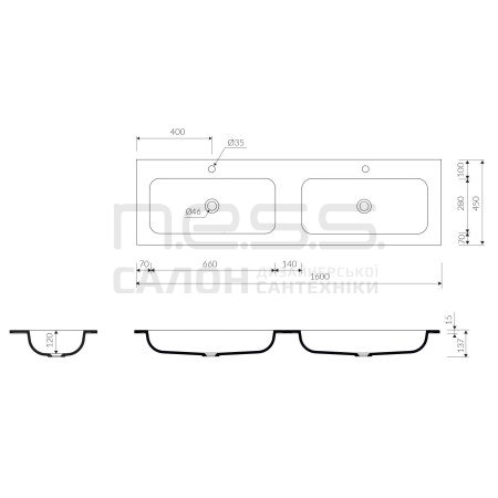 Умивальник зі штучного каменю MONO 160D, Marmorin, P_U_595_12_1600