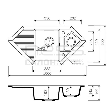 Мийка кухонна Marmorin CIRE (трапеція), 375613