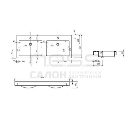 Умивальник зі штучного каменю MOIRA BIS 120 Duet, Marmorin, P_U_059_06_1200