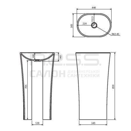 Умивальник підлоговий зі штучного каменю WEGA 44 S, Marmorin, P_S_100_01_0440