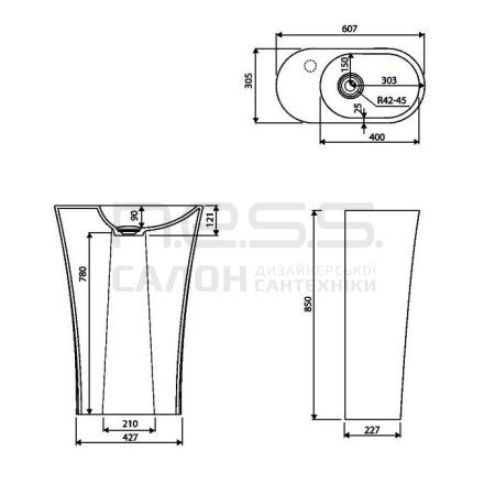 Умивальник підлоговий зі штучного каменю WEGA 60 SR, Marmorin, P_S_100_03_0607