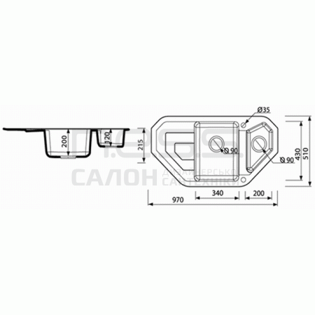 Мийка кухонна Marmorin STEN, (трапеція), 385613